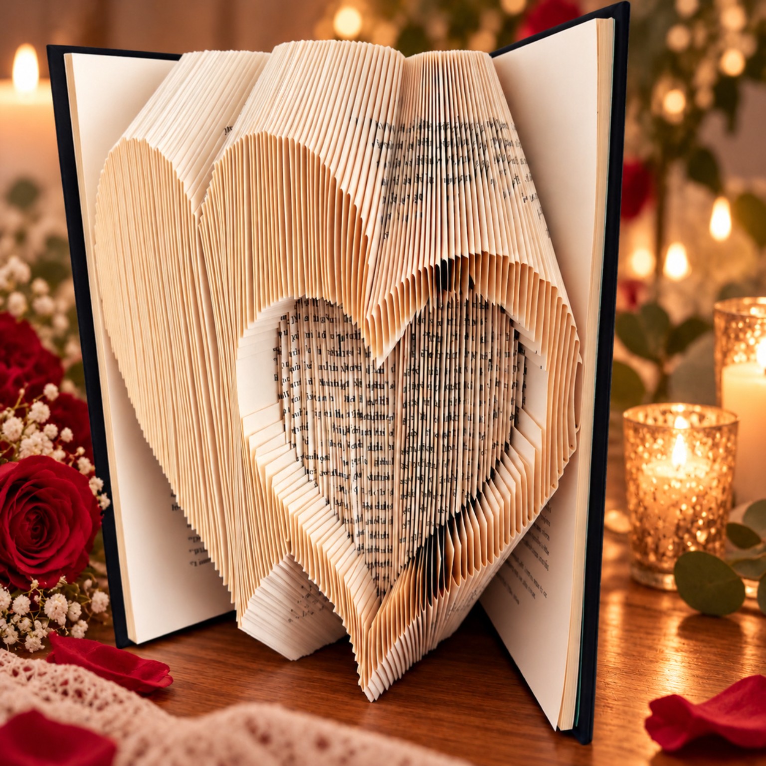 A hand-folded book featuring a heart